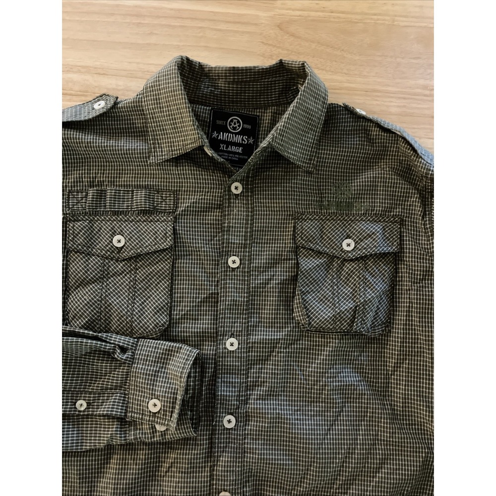 AKDMKS Akademiks Men's Green Plaid Long Sleeve Button Up Size XL Logo Air Force